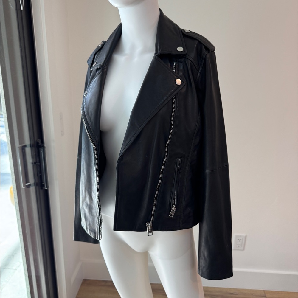 Lucky Brand Black Leather Motorcycle Jacket - Picture 3 of 12